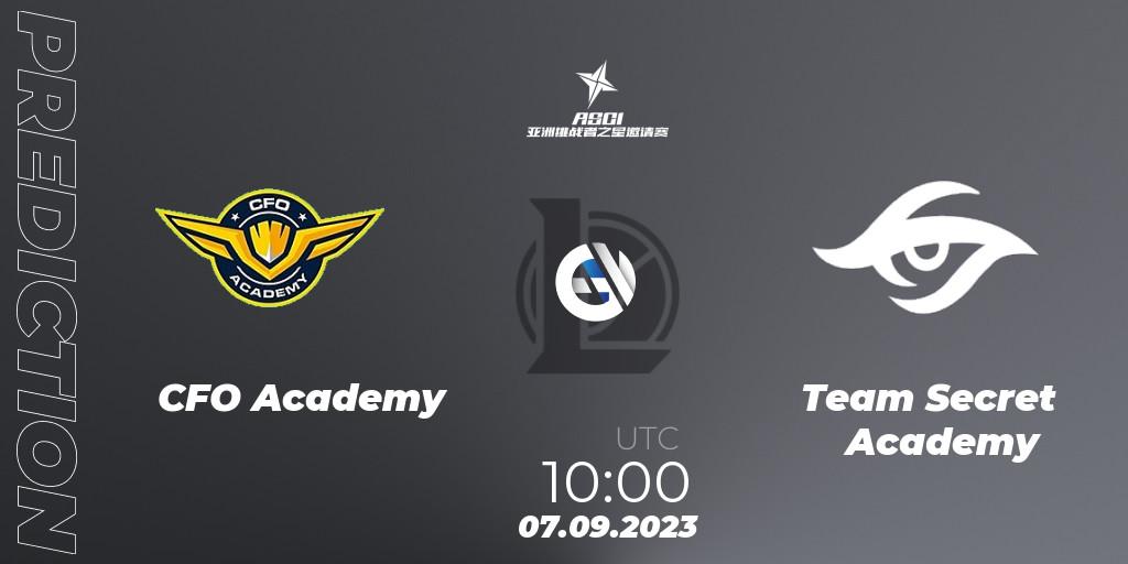 Prognose für das Spiel CFO Academy VS Team Secret Academy. 07.09.2023 at 10:00. LoL - Asia Star Challengers Invitational 2023