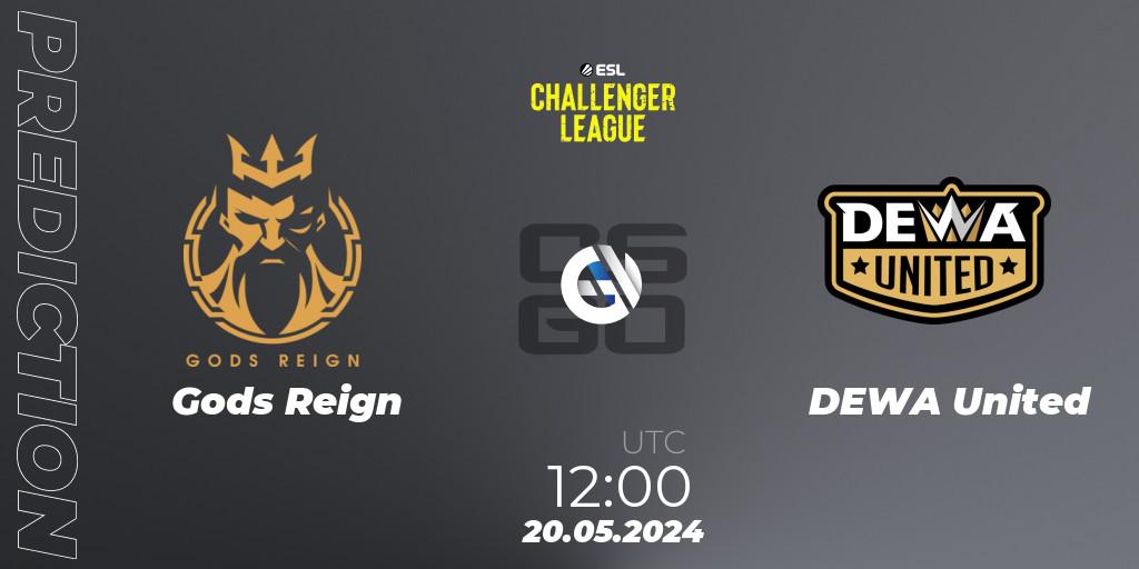 Prognose für das Spiel Gods Reign VS DEWA United. 20.05.2024 at 12:00. Counter-Strike (CS2) - ESL Challenger League Season 47: Asia