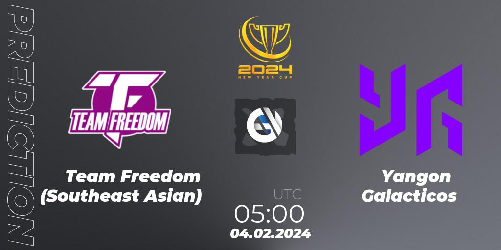 Prognose für das Spiel Team Freedom (Southeast Asian) VS Yangon Galacticos. 04.02.2024 at 05:09. Dota 2 - New Year Cup 2024
