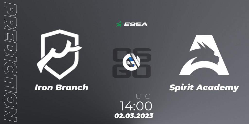 Prognose für das Spiel Iron Branch VS Spirit Academy. 02.03.2023 at 14:00. Counter-Strike (CS2) - ESEA Season 44: Advanced Division - Europe