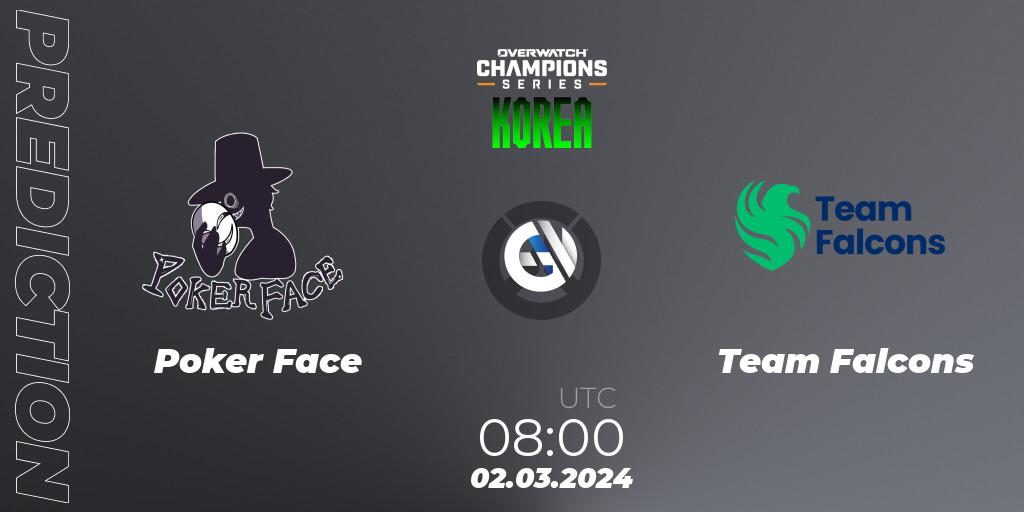 Prognose für das Spiel Poker Face VS Team Falcons. 02.03.24. Overwatch - Overwatch Champions Series 2024 - Stage 1 Korea