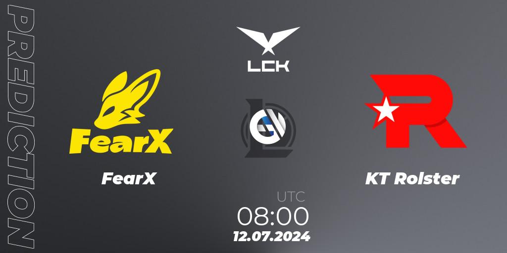 Prognose für das Spiel FearX VS KT Rolster. 12.07.2024 at 08:00. LoL - LCK Summer 2024 Group Stage