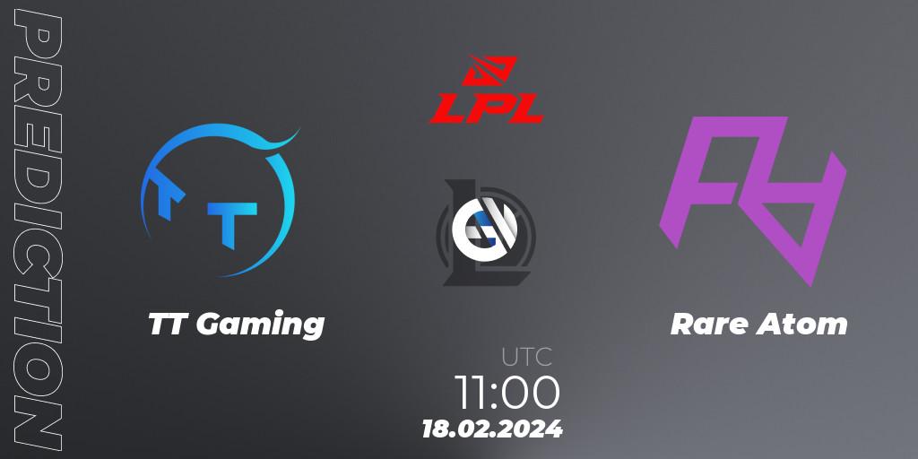 Prognose für das Spiel TT Gaming VS Rare Atom. 18.02.2024 at 12:00. LoL - LPL Spring 2024 - Group Stage