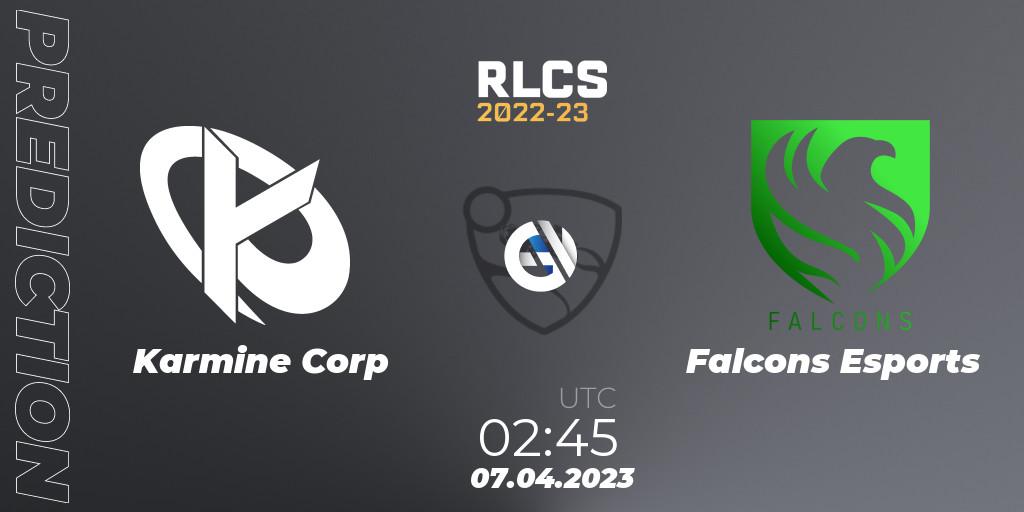 Prognose für das Spiel Karmine Corp VS Falcons Esports. 07.04.23. Rocket League - RLCS 2022-23 - Winter Split Major