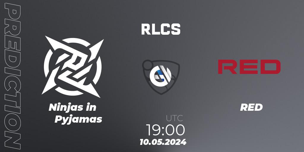 Prognose für das Spiel Ninjas in Pyjamas VS RED. 10.05.2024 at 19:00. Rocket League - RLCS 2024 - Major 2: SAM Open Qualifier 5