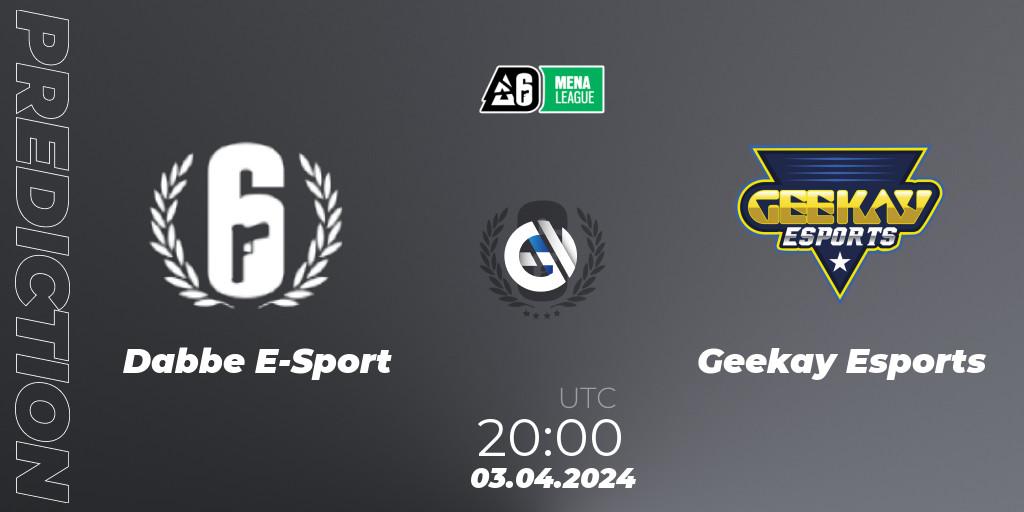 Prognose für das Spiel Dabbe E-Sport VS Geekay Esports. 03.04.24. Rainbow Six - MENA League 2024 - Stage 1