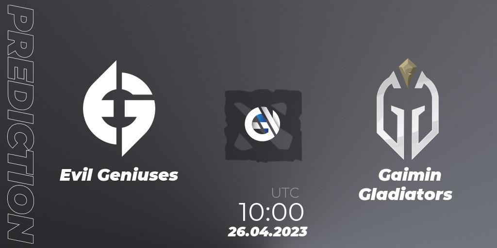 Prognose für das Spiel Evil Geniuses VS Gaimin Gladiators. 26.04.23. Dota 2 - The Berlin Major 2023 ESL - Group Stage