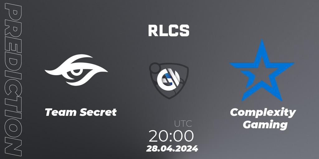 Prognose für das Spiel Team Secret VS Complexity Gaming. 28.04.2024 at 20:00. Rocket League - RLCS 2024 - Major 2: SAM Open Qualifier 4
