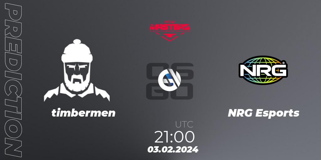 Prognose für das Spiel timbermen VS NRG Esports. 03.02.24. CS2 (CS:GO) - ACE North American Masters Spring 2024 - A BLAST Premier Qualifier