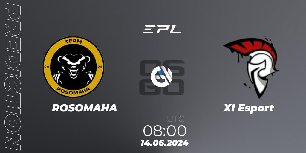 Prognose für das Spiel ROSOMAHA VS XI Esport. 14.06.2024 at 08:00. Counter-Strike (CS2) - European Pro League Season 18: Division 2