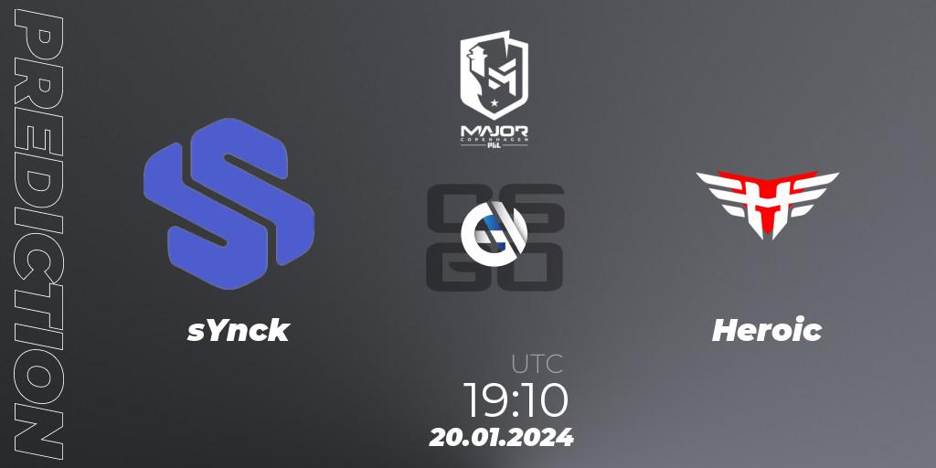 Prognose für das Spiel sYnck VS Heroic. 20.01.2024 at 19:10. Counter-Strike (CS2) - PGL CS2 Major Copenhagen 2024: European Qualifier B