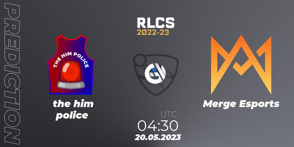 Prognose für das Spiel the him police VS Merge Esports. 20.05.2023 at 04:30. Rocket League - RLCS 2022-23 - Spring: Oceania Regional 2 - Spring Cup
