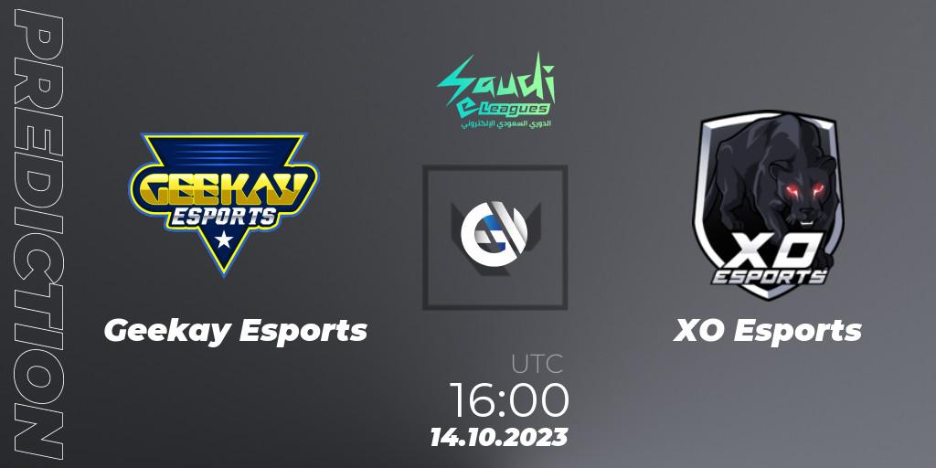 Prognose für das Spiel Geekay Esports VS XO Esports. 14.10.2023 at 16:00. VALORANT - Saudi eLeague 2023: Season 2