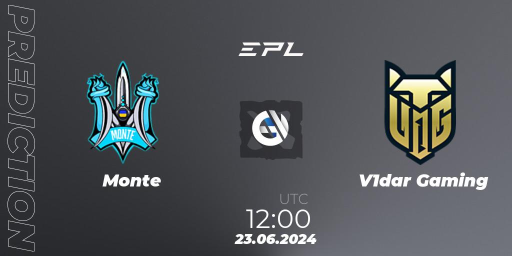 Prognose für das Spiel Monte VS V1dar Gaming. 23.06.2024 at 12:00. Dota 2 - European Pro League Season 19: Division 2
