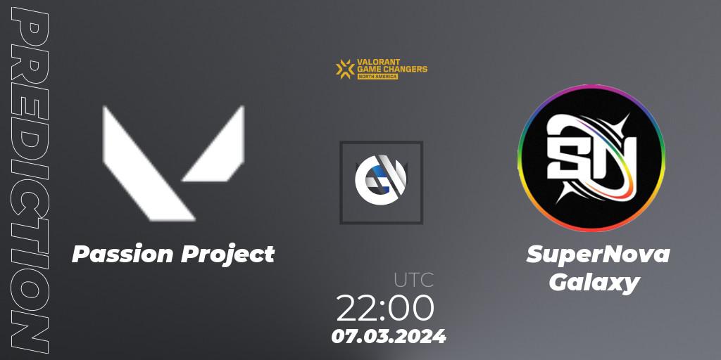 Prognose für das Spiel Passion Project VS SuperNova Galaxy. 08.03.2024 at 01:00. VALORANT - VCT 2024: Game Changers North America Series Series 1