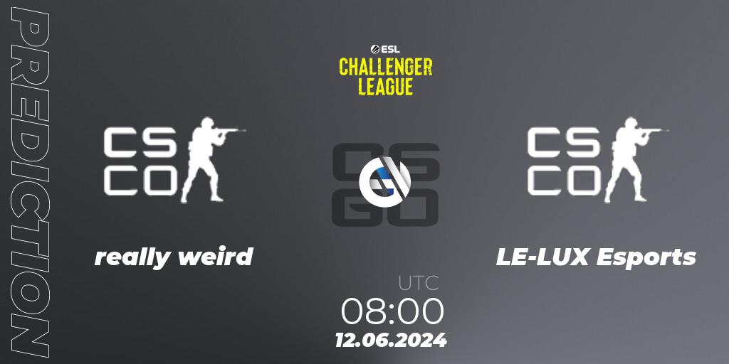 Prognose für das Spiel really weird VS LE-LUX Esports. 12.06.2024 at 08:00. Counter-Strike (CS2) - ESL Challenger League Season 47 Relegation: Oceania