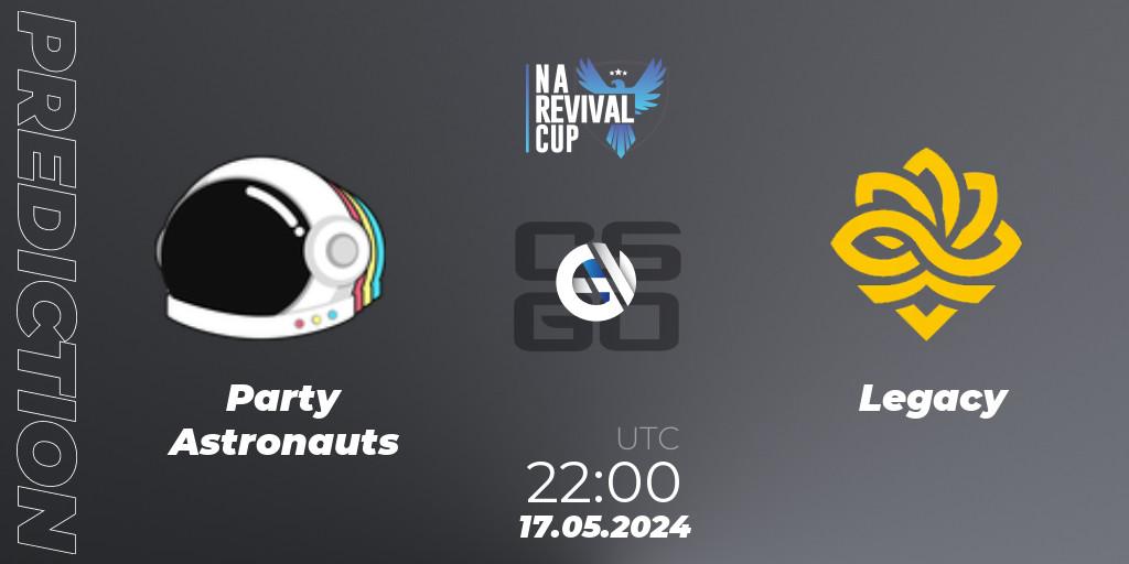 Prognose für das Spiel Party Astronauts VS Legacy. 17.05.2024 at 22:00. Counter-Strike (CS2) - NA Revival Cup