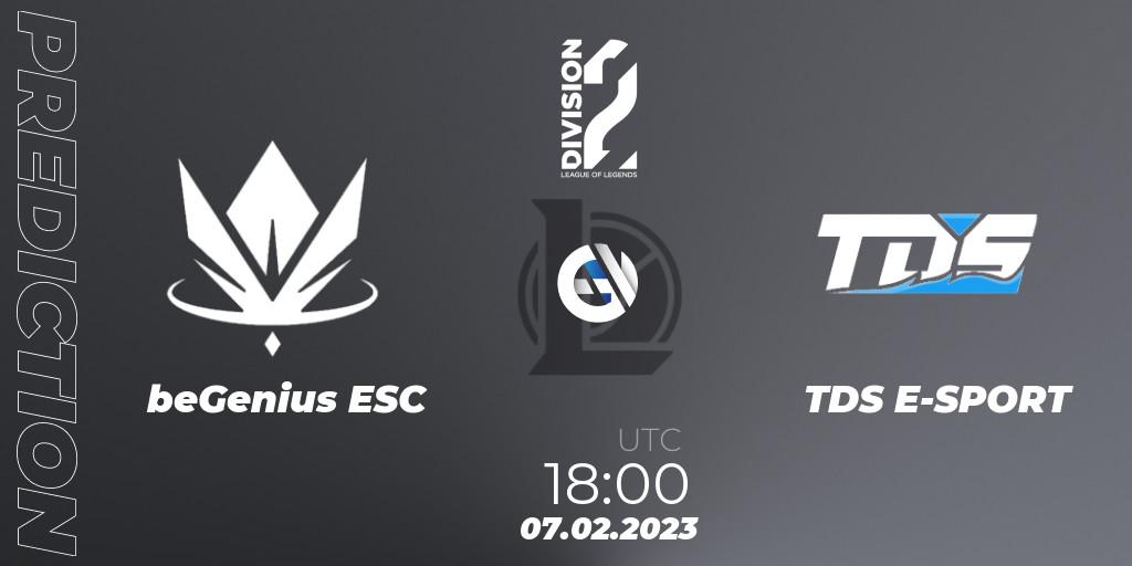 Prognose für das Spiel beGenius ESC VS TDS E-SPORT. 07.02.2023 at 18:00. LoL - LFL Division 2 Spring 2023 - Group Stage