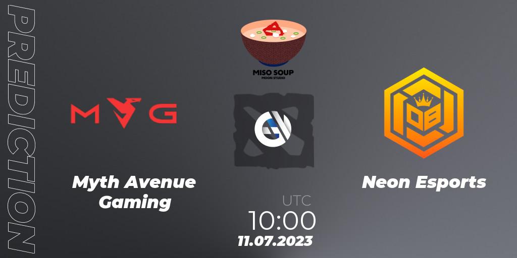 Prognose für das Spiel Myth Avenue Gaming VS Neon Esports. 11.07.23. Dota 2 - Moon Studio Miso Soup
