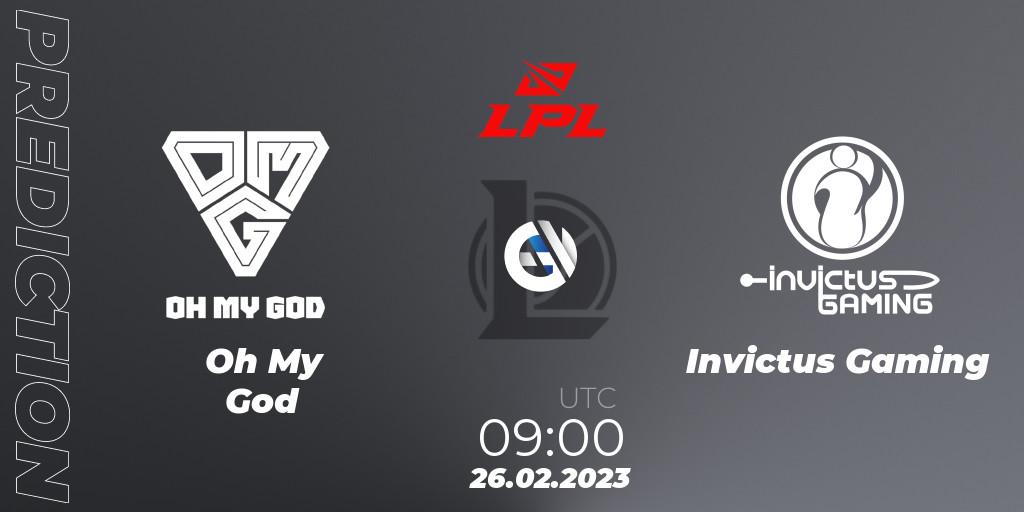 Prognose für das Spiel Oh My God VS Invictus Gaming. 26.02.23. LoL - LPL Spring 2023 - Group Stage