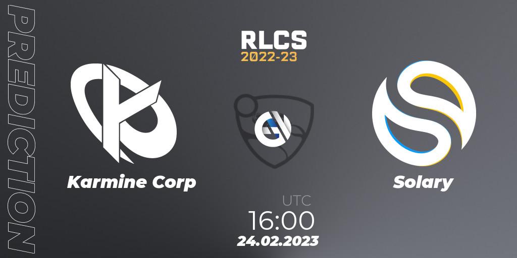 Prognose für das Spiel Karmine Corp VS Solary. 24.02.2023 at 16:00. Rocket League - RLCS 2022-23 - Winter: Europe Regional 3 - Winter Invitational