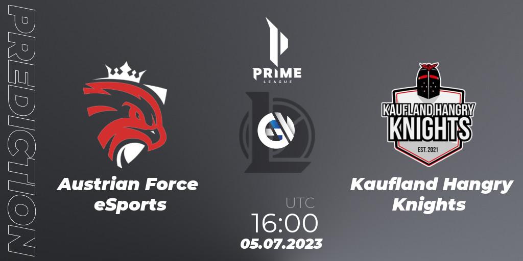 Prognose für das Spiel Austrian Force eSports VS Kaufland Hangry Knights. 05.07.2023 at 16:00. LoL - Prime League 2nd Division Summer 2023