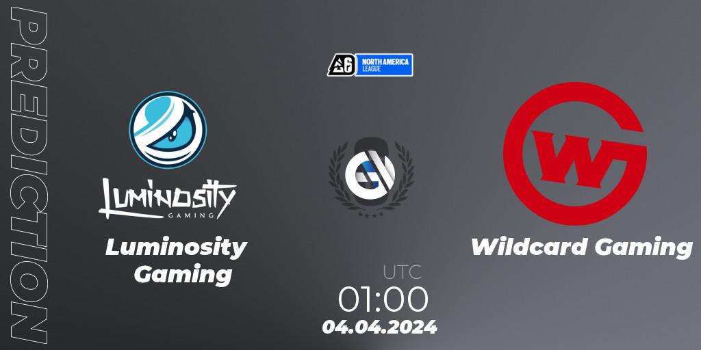 Prognose für das Spiel Luminosity Gaming VS Wildcard Gaming. 03.04.24. Rainbow Six - North America League 2024 - Stage 1