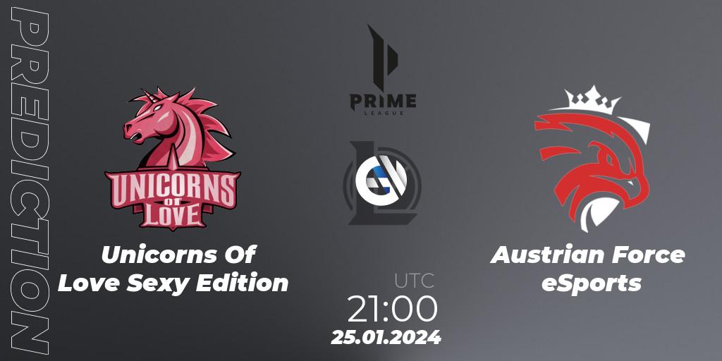 Prognose für das Spiel Unicorns Of Love Sexy Edition VS Austrian Force eSports. 25.01.2024 at 21:00. LoL - Prime League Spring 2024 - Group Stage