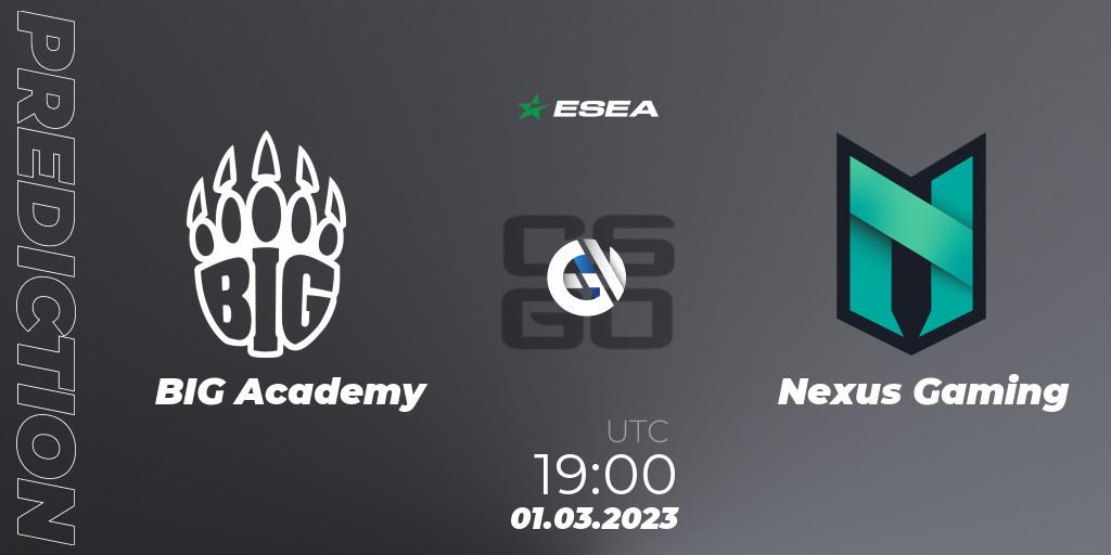 Prognose für das Spiel BIG Academy VS Nexus Gaming. 03.03.2023 at 16:00. Counter-Strike (CS2) - ESEA Season 44: Advanced Division - Europe