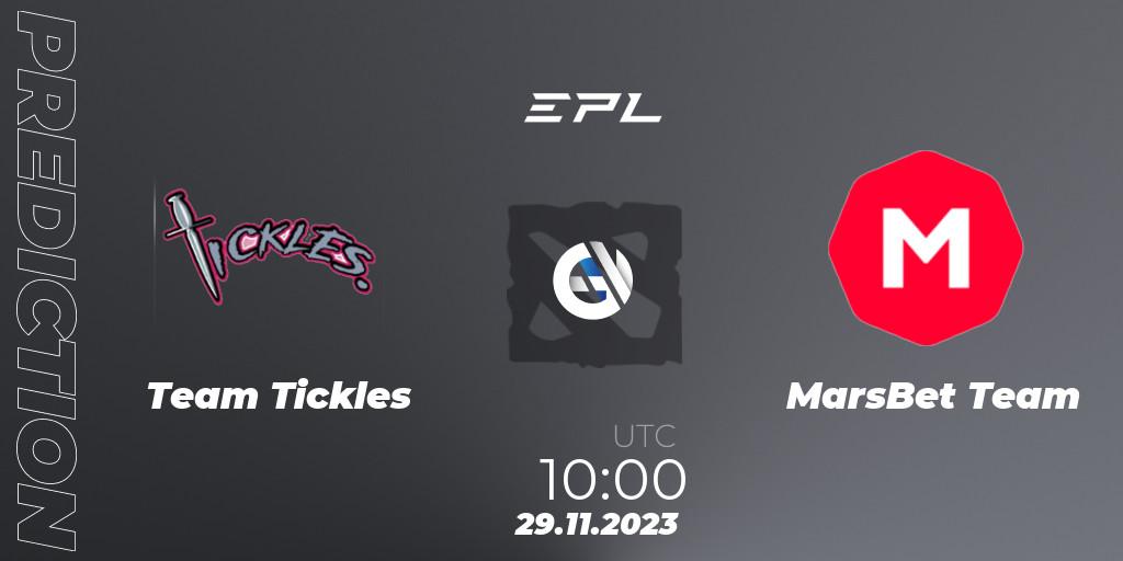 Prognose für das Spiel Team Tickles VS MarsBet Team. 29.11.2023 at 10:00. Dota 2 - European Pro League Season 14