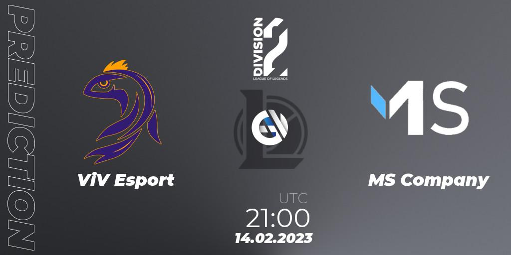 Prognose für das Spiel ViV Esport VS MS Company. 14.02.2023 at 21:00. LoL - LFL Division 2 Spring 2023 - Group Stage