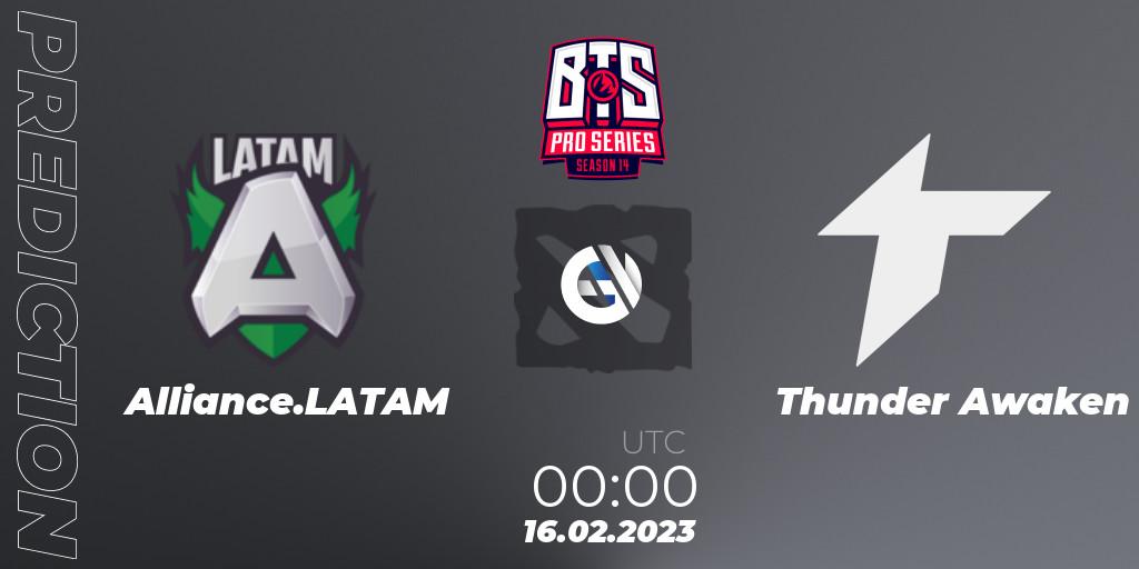 Prognose für das Spiel Alliance.LATAM VS Thunder Awaken. 16.02.23. Dota 2 - BTS Pro Series Season 14: Americas