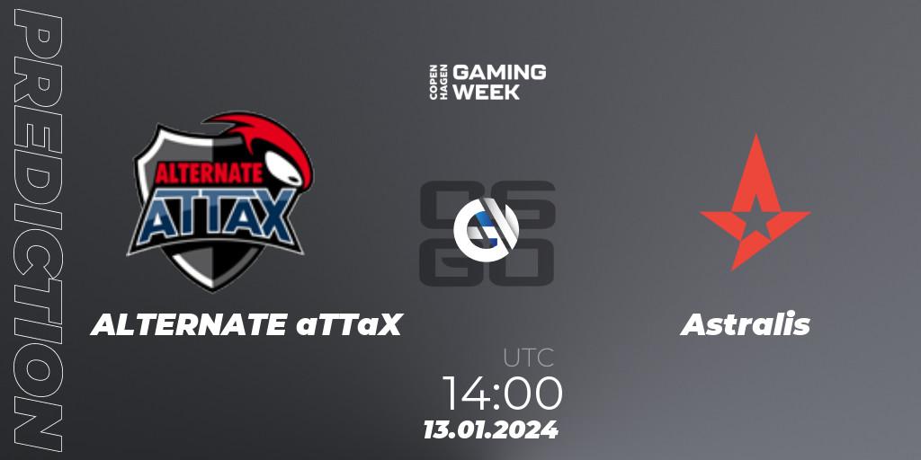 Prognose für das Spiel ALTERNATE aTTaX VS Astralis. 13.01.2024 at 14:10. Counter-Strike (CS2) - Copenhagen Gaming Week 2024