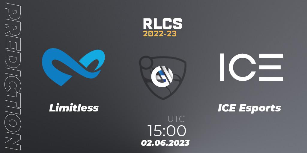 Prognose für das Spiel Limitless VS ICE Esports. 09.06.23. Rocket League - RLCS 2022-23 - Spring: Sub-Saharan Africa Regional 3 - Spring Invitational