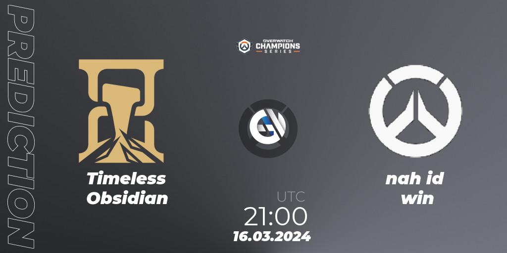 Prognose für das Spiel Timeless Obsidian VS nah id win. 16.03.2024 at 21:00. Overwatch - Overwatch Champions Series 2024 - North America Stage 1 Group Stage