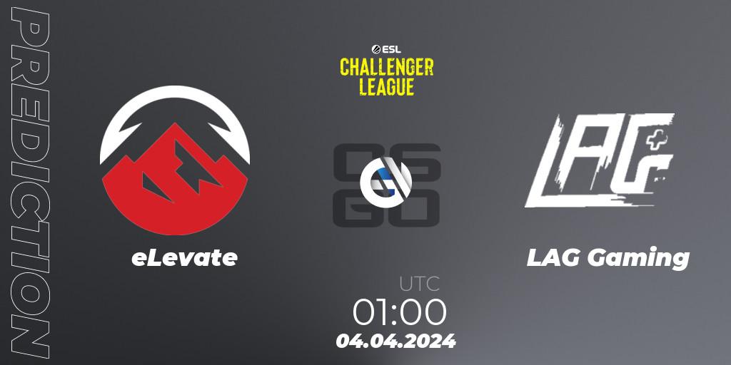Prognose für das Spiel eLevate VS LAG Gaming. 04.04.24. CS2 (CS:GO) - ESL Challenger League Season 47: North America