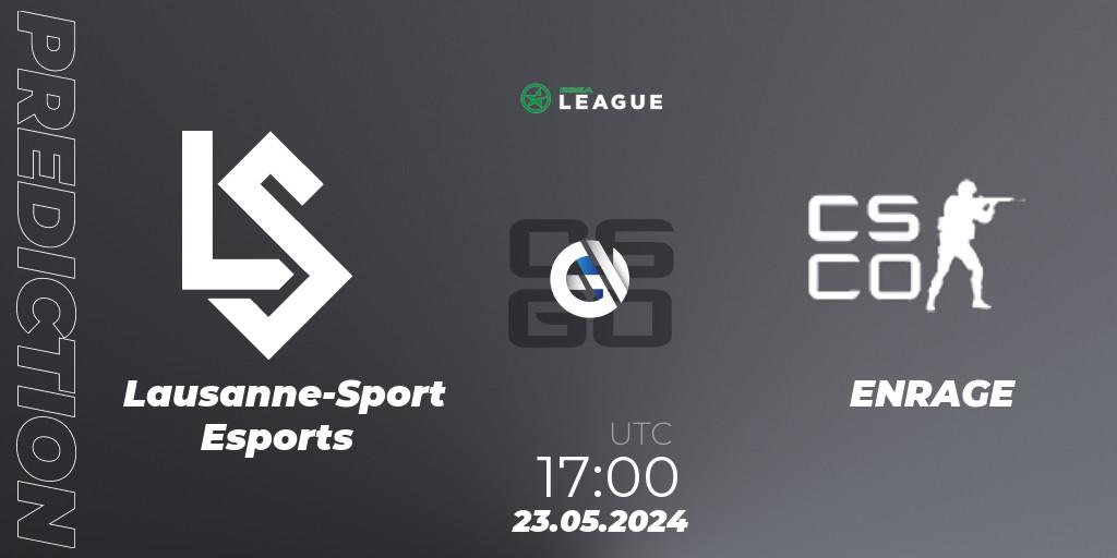 Prognose für das Spiel Lausanne-Sport Esports VS ENRAGE. 23.05.2024 at 17:00. Counter-Strike (CS2) - ESEA Season 49: Advanced Division - Europe