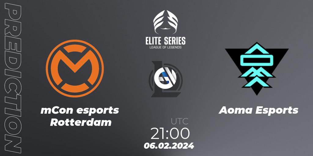 Prognose für das Spiel mCon esports Rotterdam VS Aoma Esports. 06.02.2024 at 21:00. LoL - Elite Series Spring 2024
