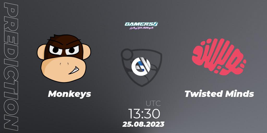 Prognose für das Spiel Monkeys VS Twisted Minds. 25.08.2023 at 13:30. Rocket League - Gamers8 2023