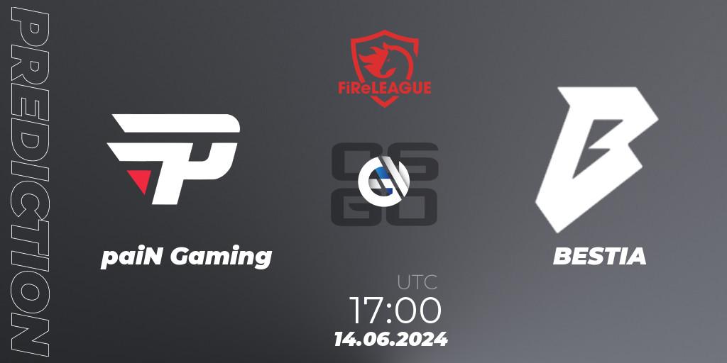 Prognose für das Spiel paiN Gaming VS BESTIA. 14.06.2024 at 17:00. Counter-Strike (CS2) - FiReLEAGUE 2023 Global Finals