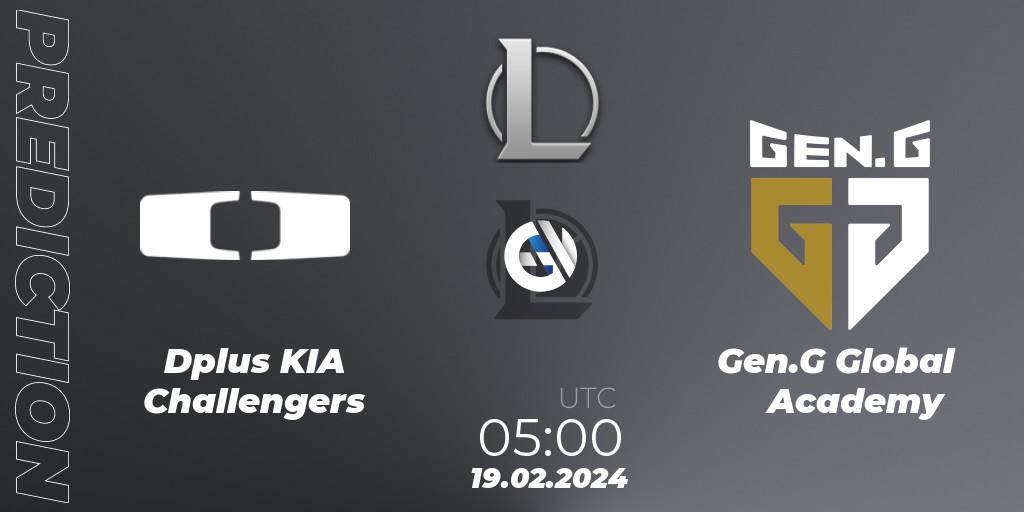 Prognose für das Spiel Dplus KIA Challengers VS Gen.G Global Academy. 19.02.2024 at 05:00. LoL - LCK Challengers League 2024 Spring - Group Stage