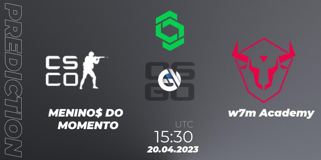 Prognose für das Spiel MENINO$ DO MOMENTO VS w7m Academy. 20.04.2023 at 15:30. Counter-Strike (CS2) - CCT South America Series #7: Closed Qualifier