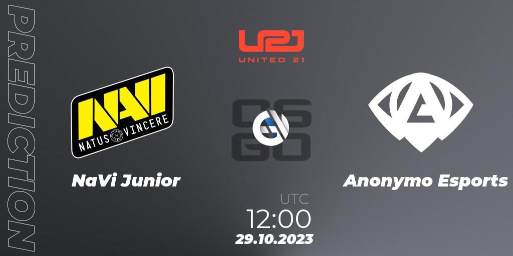 Prognose für das Spiel NaVi Junior VS Anonymo Esports. 28.10.2023 at 12:00. Counter-Strike (CS2) - United21 Season 7