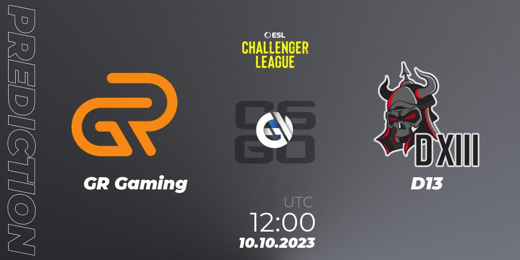 Prognose für das Spiel GR Gaming VS D13. 10.10.23. CS2 (CS:GO) - ESL Challenger League Season 46: Asia-Pacific