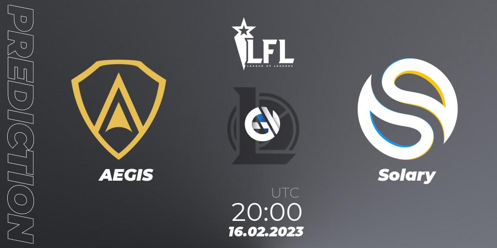 Prognose für das Spiel AEGIS VS Solary. 16.02.2023 at 20:00. LoL - LFL Spring 2023 - Group Stage