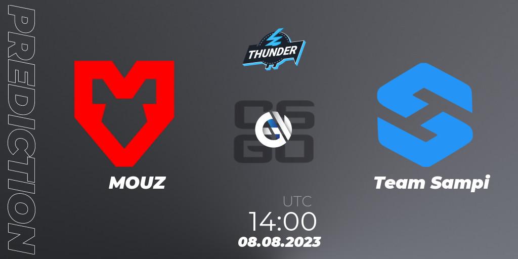 Prognose für das Spiel MOUZ VS Team Sampi. 08.08.2023 at 15:40. Counter-Strike (CS2) - Thunderpick World Championship 2023: European Qualifier #1