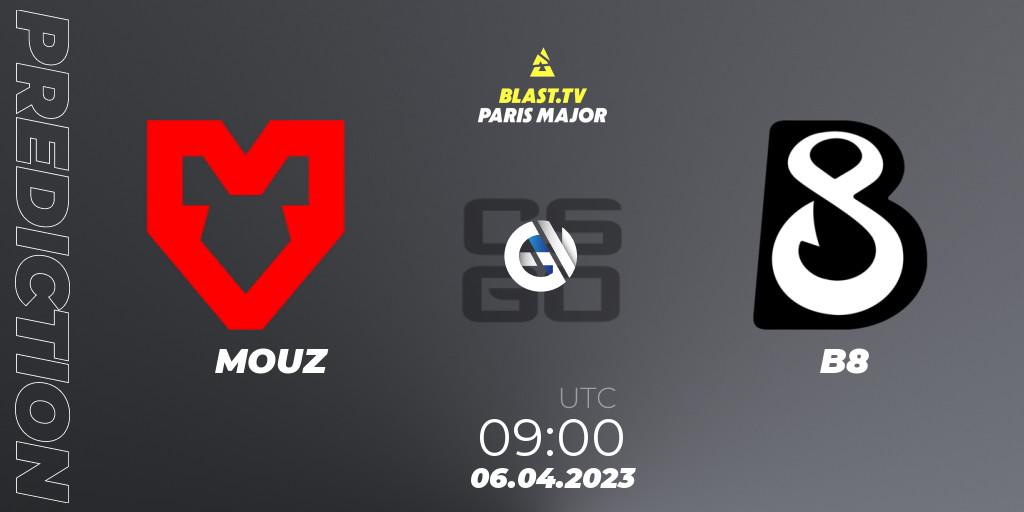 Prognose für das Spiel MOUZ VS B8. 06.04.23. CS2 (CS:GO) - BLAST.tv Paris Major 2023 Europe RMR A
