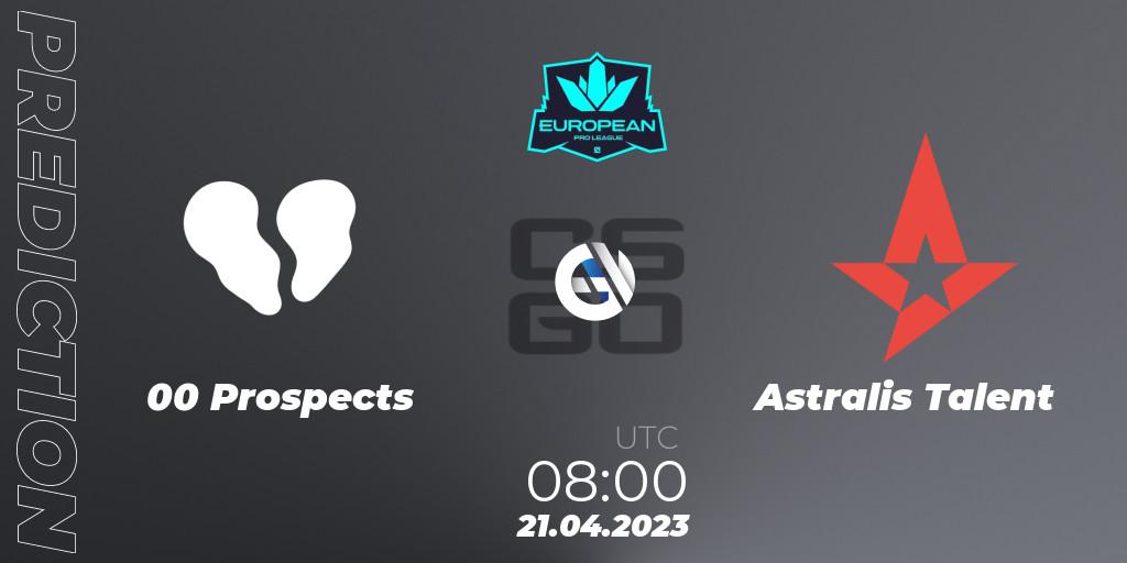 Prognose für das Spiel 00 Prospects VS Astralis Talent. 21.04.2023 at 08:00. Counter-Strike (CS2) - European Pro League Season 7