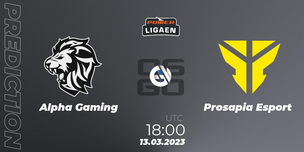 Prognose für das Spiel Alpha Gaming VS Prosapia Esport. 13.03.2023 at 18:00. Counter-Strike (CS2) - Dust2.dk Ligaen Season 22