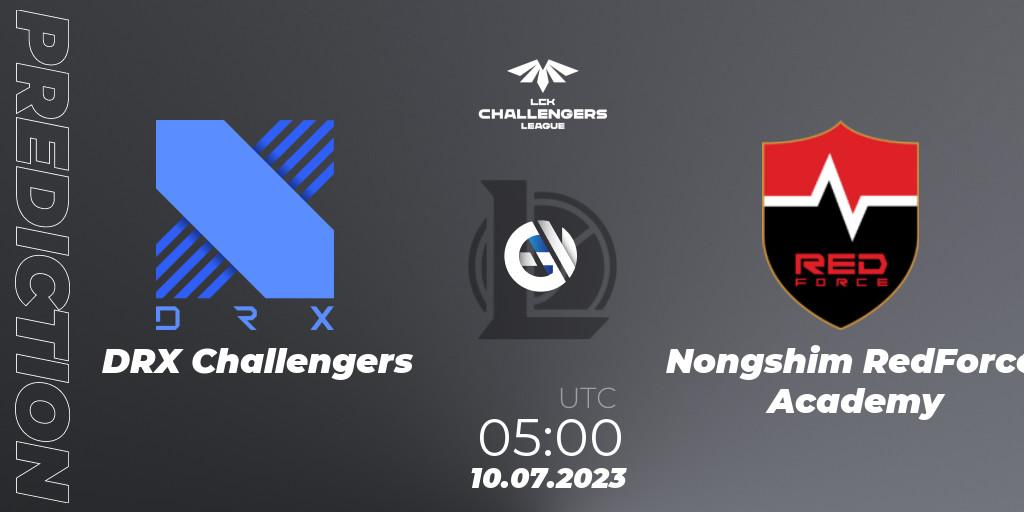 Prognose für das Spiel DRX Challengers VS Nongshim RedForce Academy. 10.07.2023 at 05:00. LoL - LCK Challengers League 2023 Summer - Group Stage